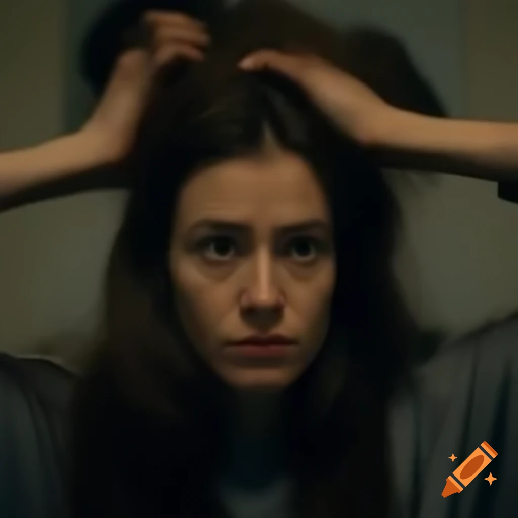 Concerned woman pulling her hair