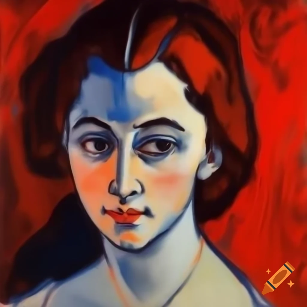 Expressionist oil painting of a proud woman using sharp lines and rich colors