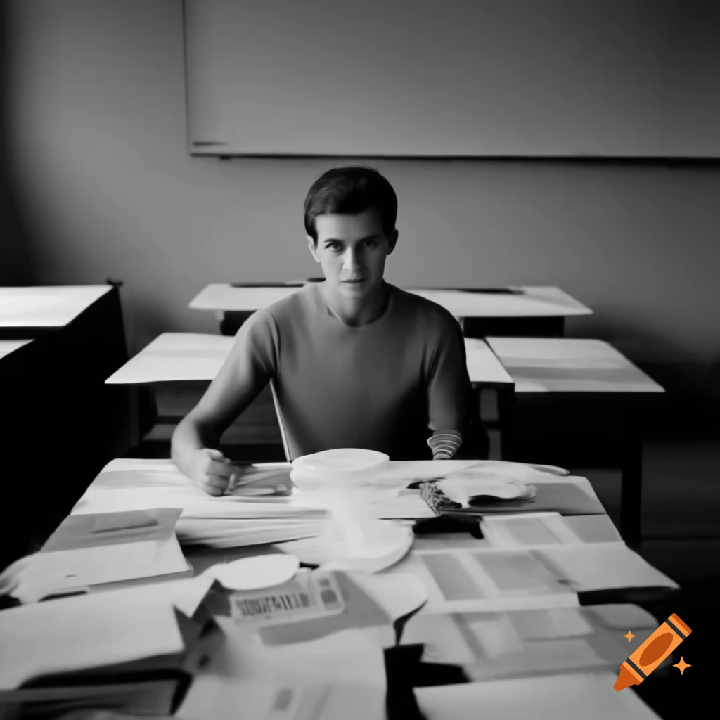 Étudiant pensif devant brochures universitaires sur une table