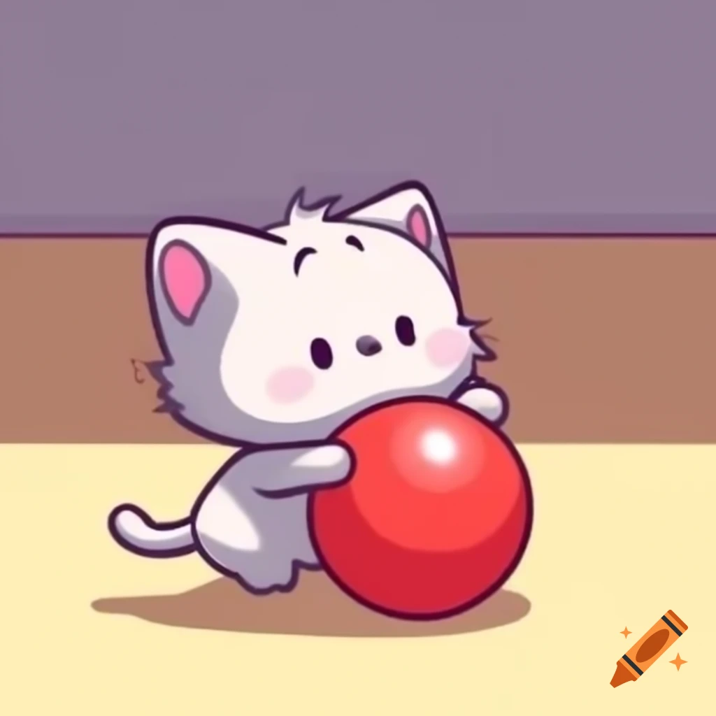 Cartoon cat playing with a red ball