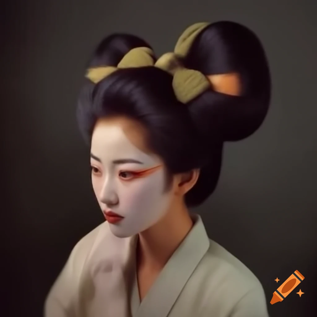 Hyper-realistic photograph of charming Asian woman with 1980s hairstyle