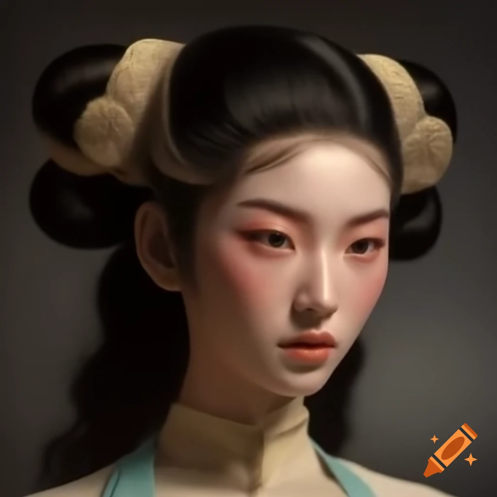 Hyper-realistic photograph of a beautiful Asian woman from the 1980s with voluminous hairstyle