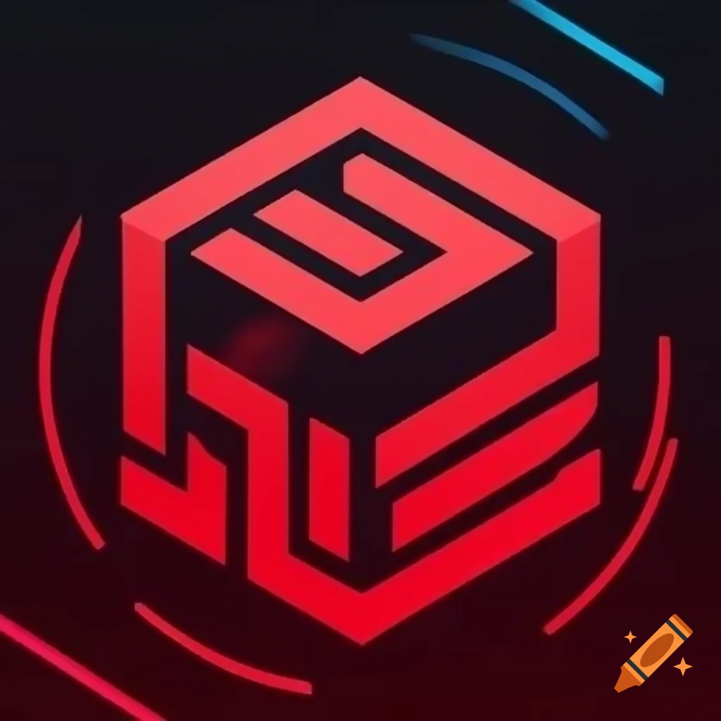 Logo design for Prentice Gamer Gang on YouTube featuring red and black colors, a 3D cube, reflective circles, and bubble font