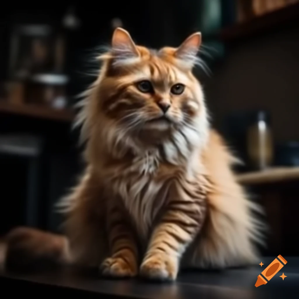 Realistic long-haired cat posing elegantly