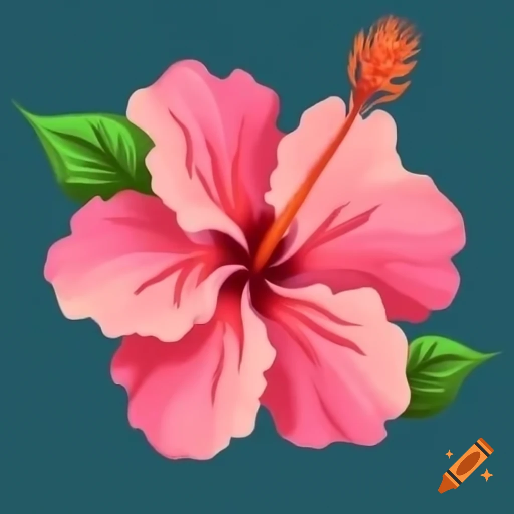 Pink hibiscus flower in 80s video game art style