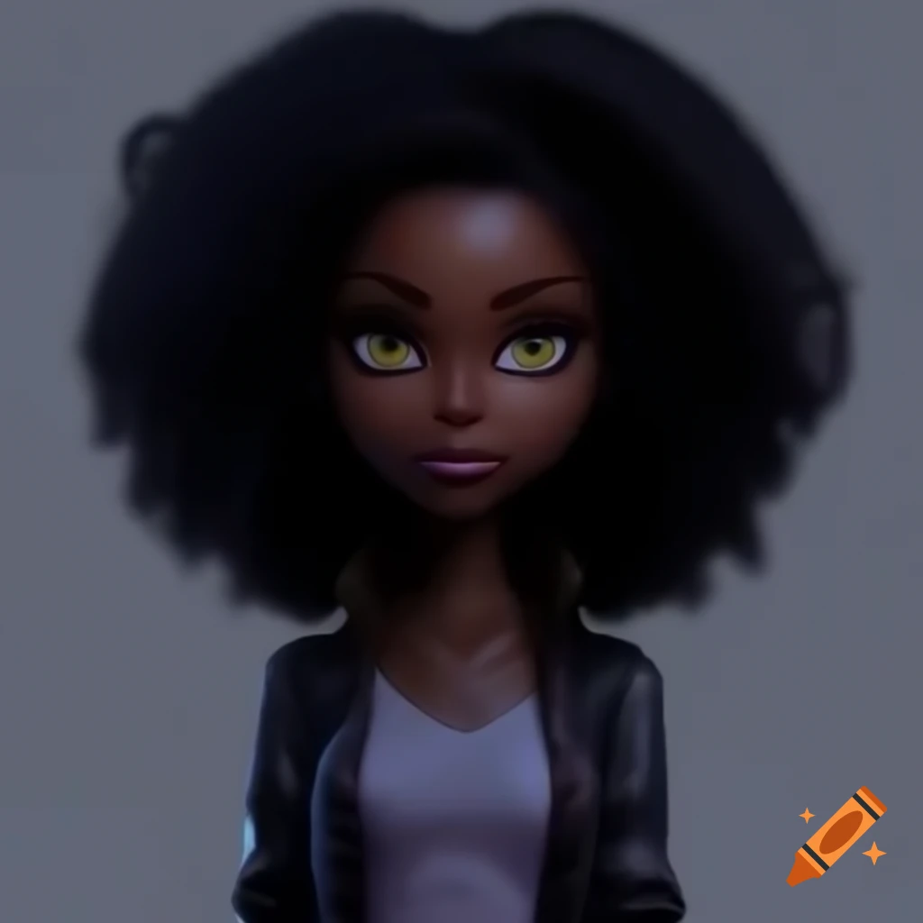Highly detailed 2D anime style character of a black girl from the 2010s