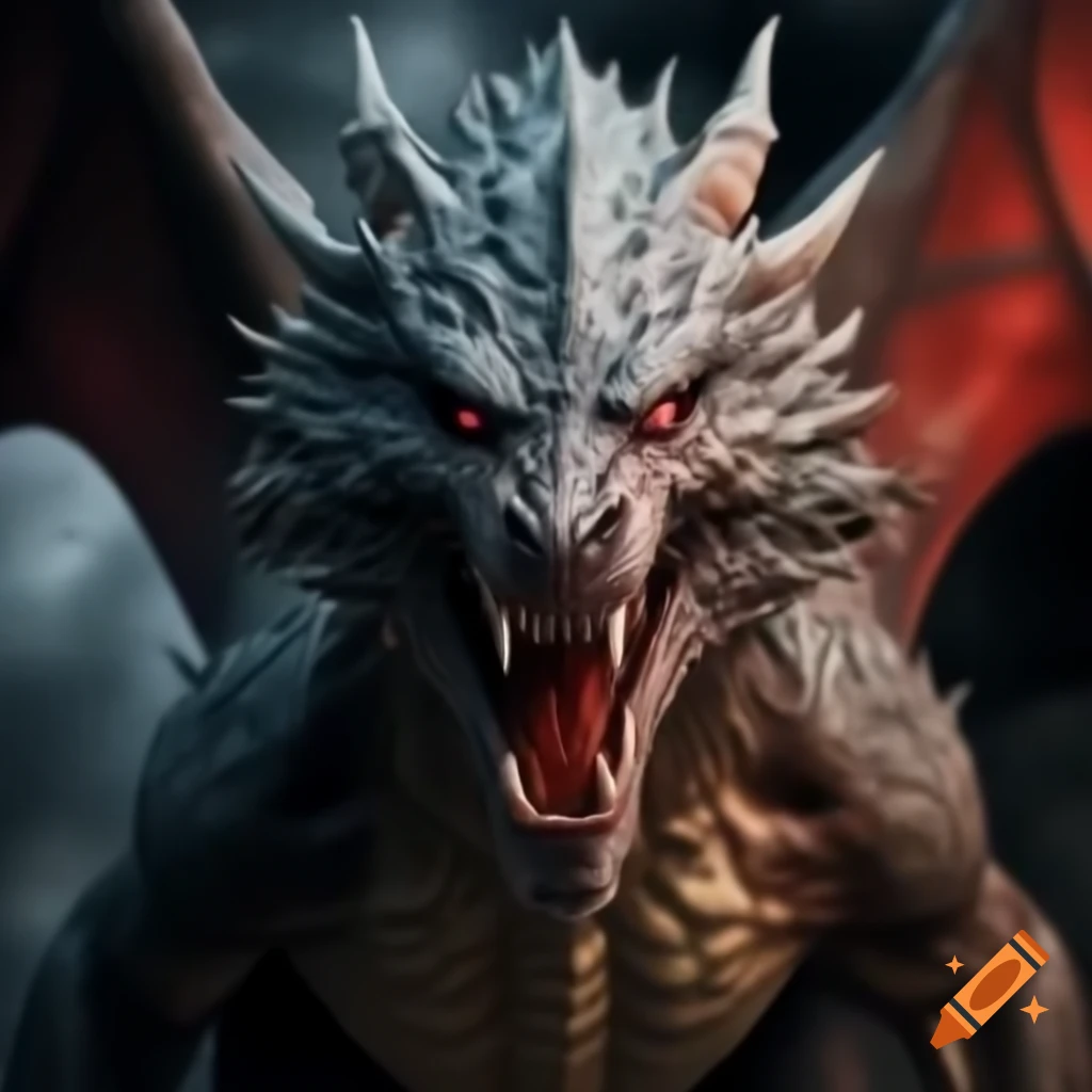 Hybrid creature with dragon body and Siberian wolf head