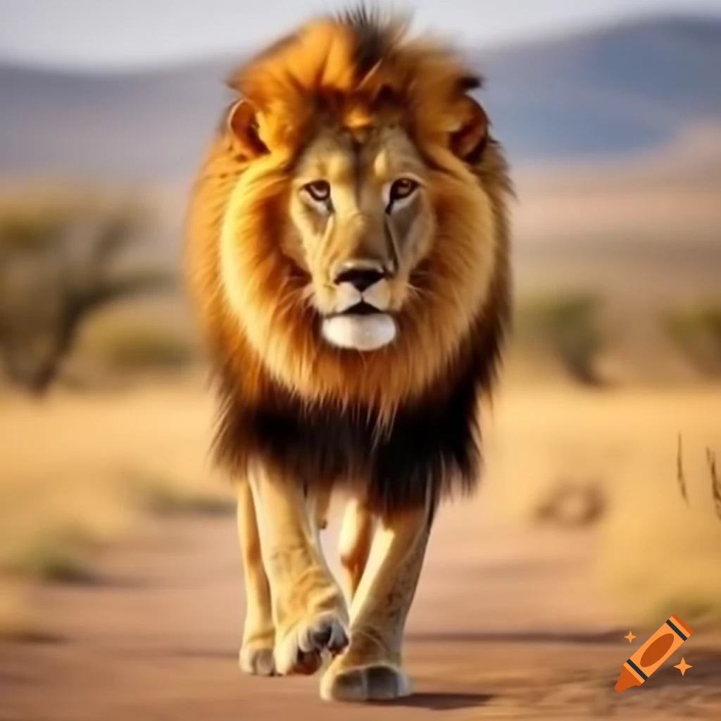 Lion chasing hyena in the wild
