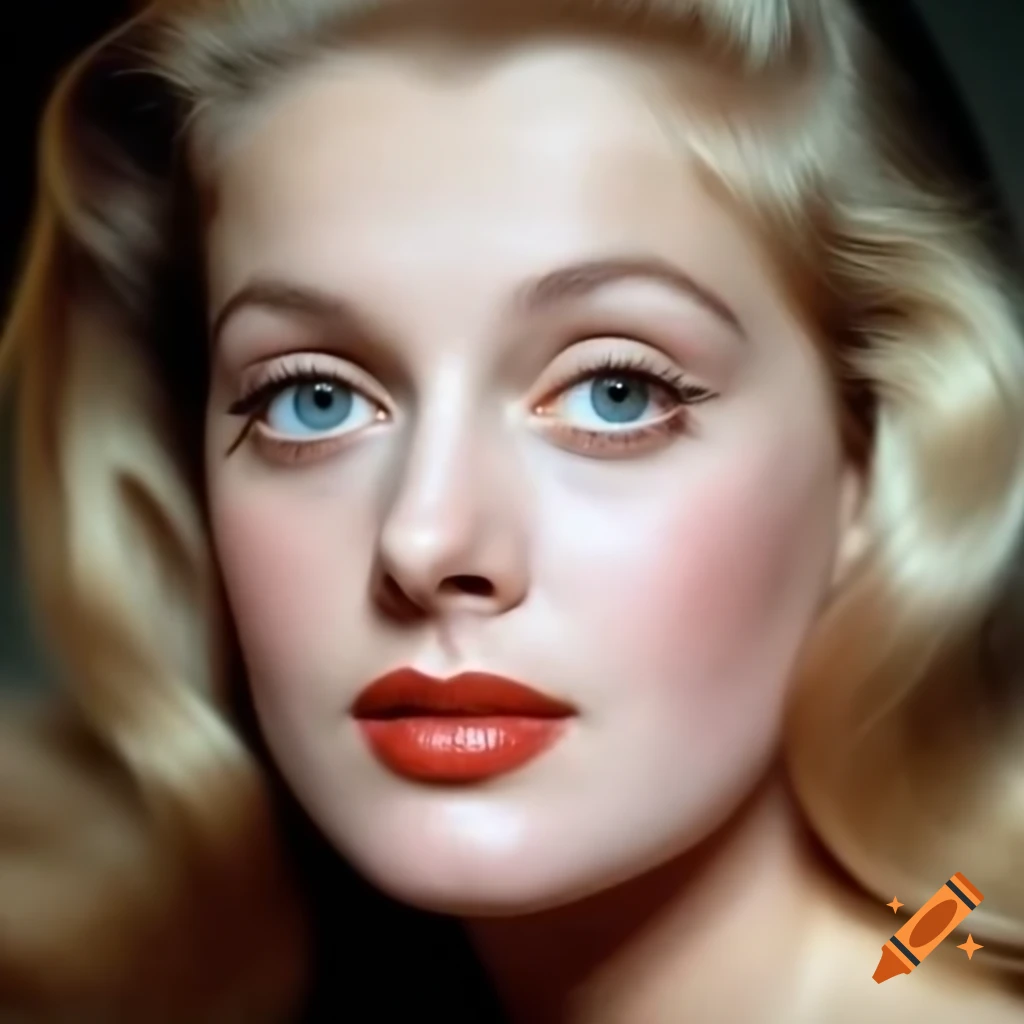 Hyper-realistic portrait of beautiful European actress from 1963 with porcelain skin and blue eyes