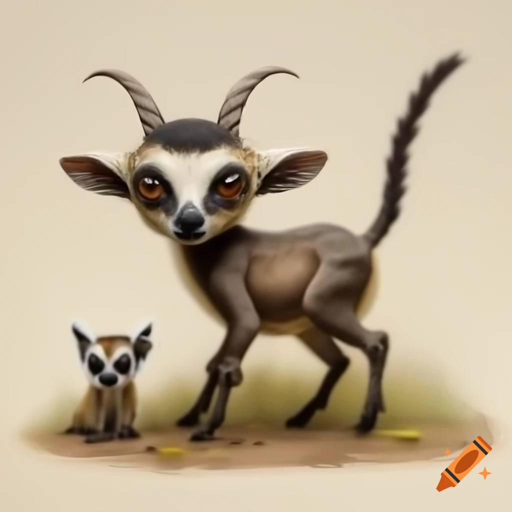 Realistic hybrid creature of goat and lemur with giraffe ossicones