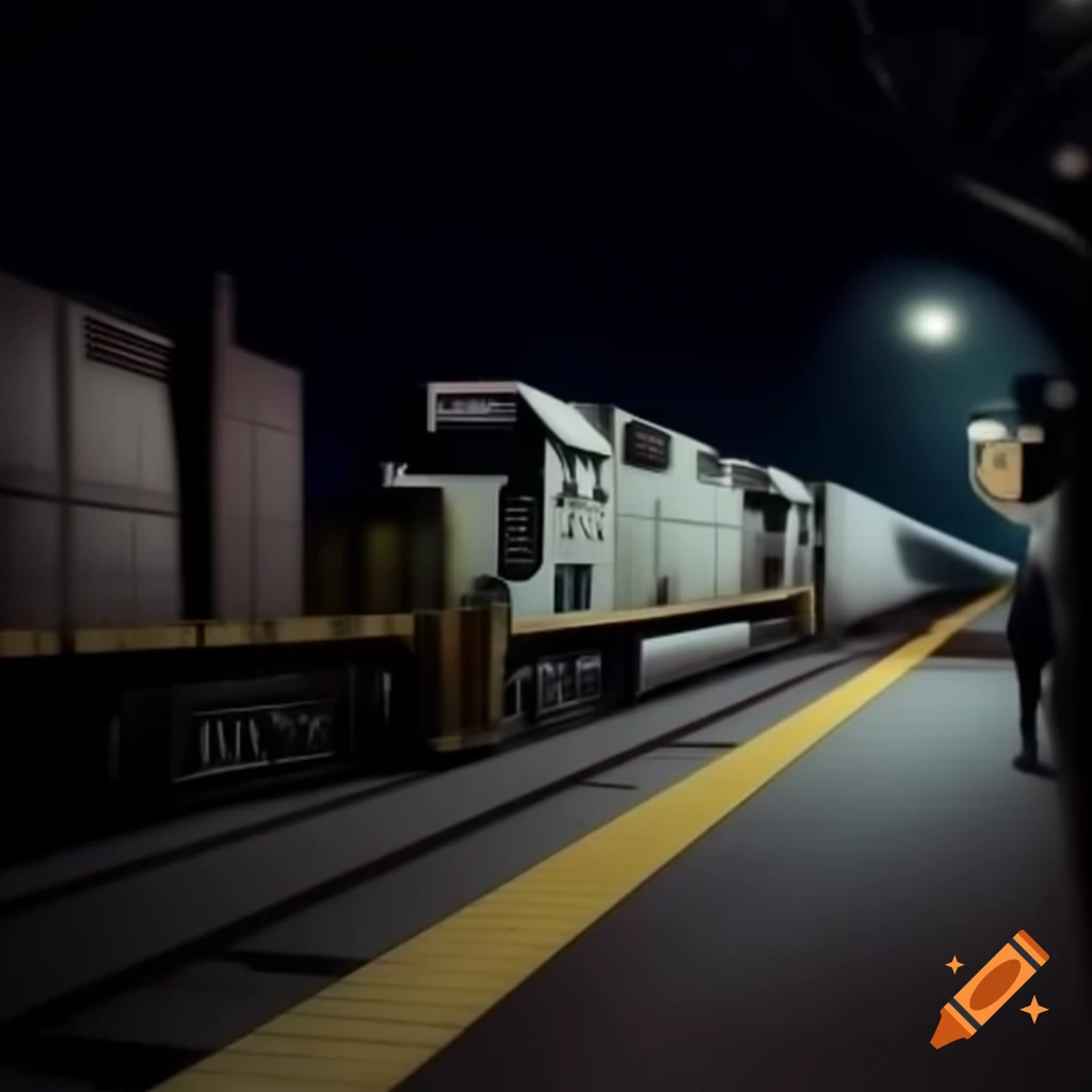 Freight train approaching at night with a skinwalker at the station on ...