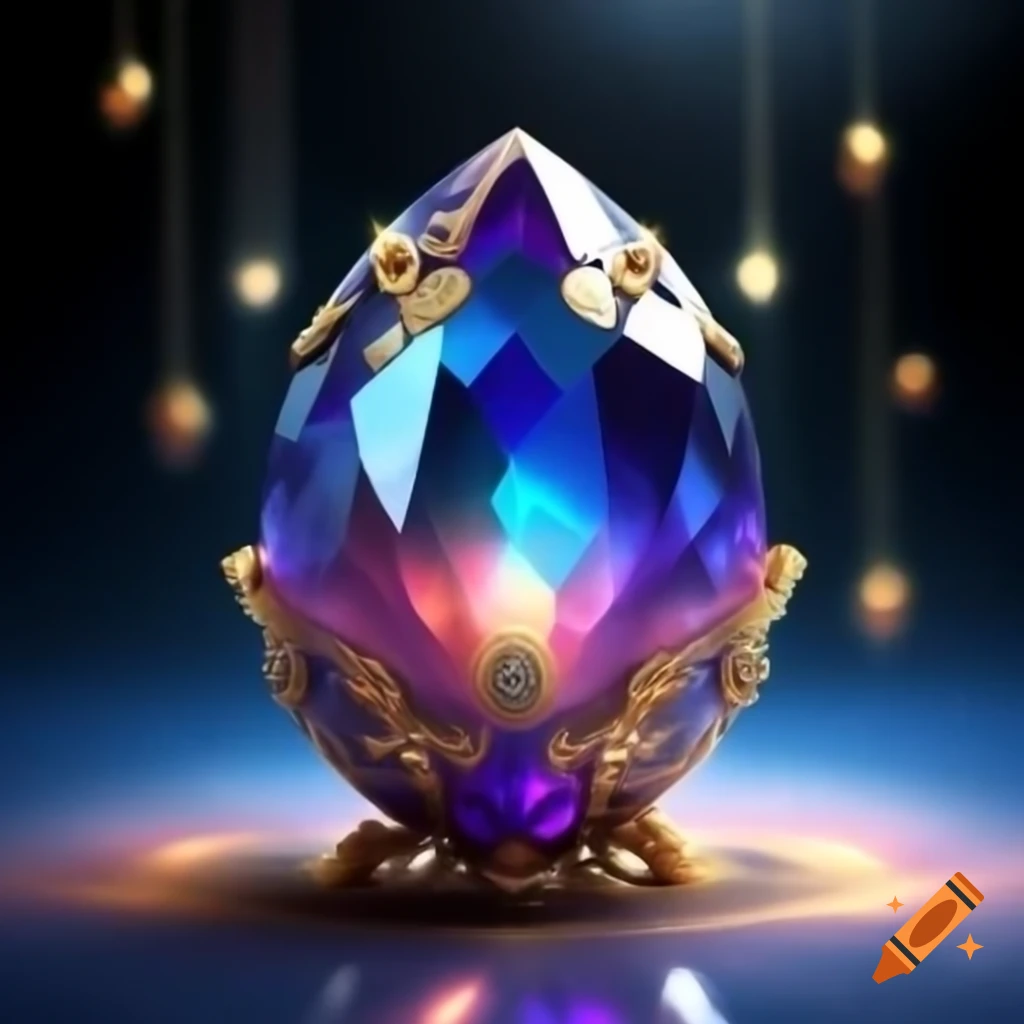 Glowing blue sapphire gem shaped like an egg with shifting colors