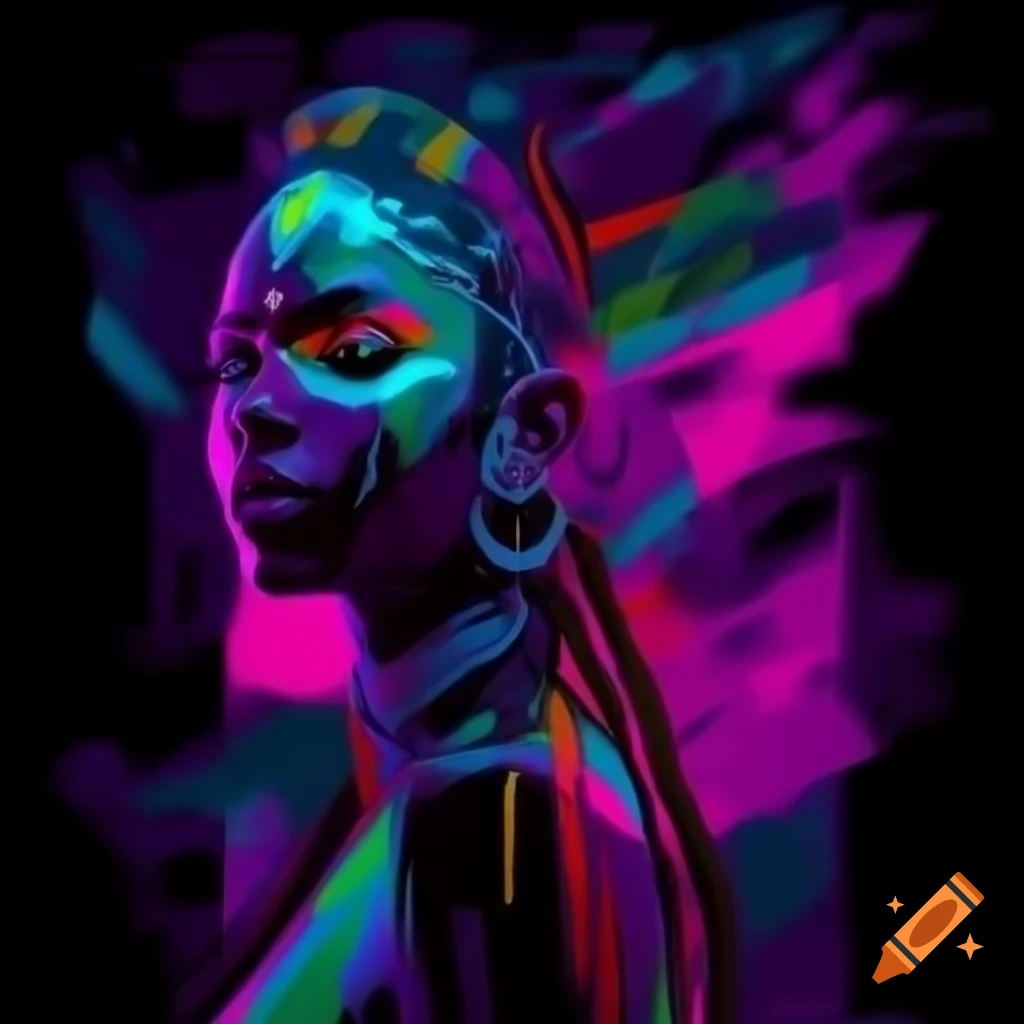Vivid neon tribal Indian abstract artwork by Brigitte J.A.G. Schrijvers