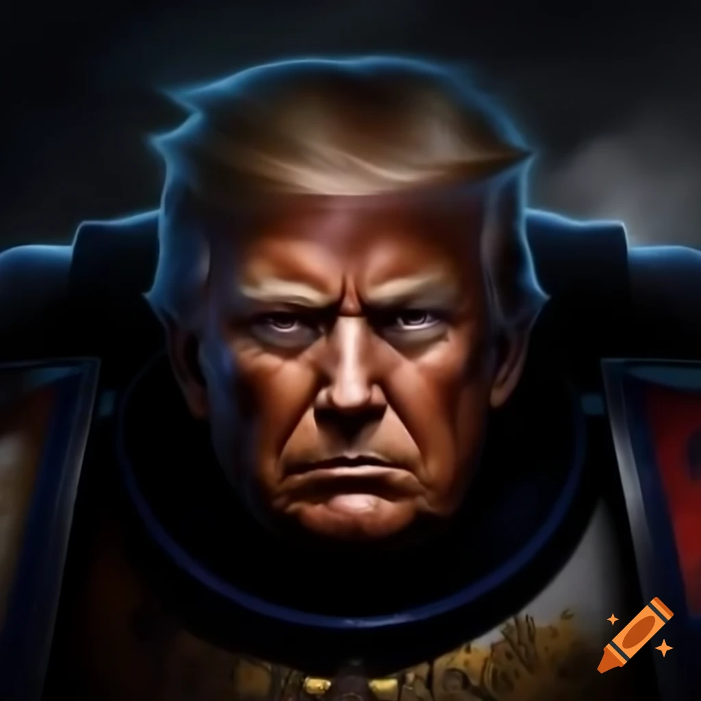 Donald Trump portrayed as a Chaos Space Marine in Warhammer 40K style ...