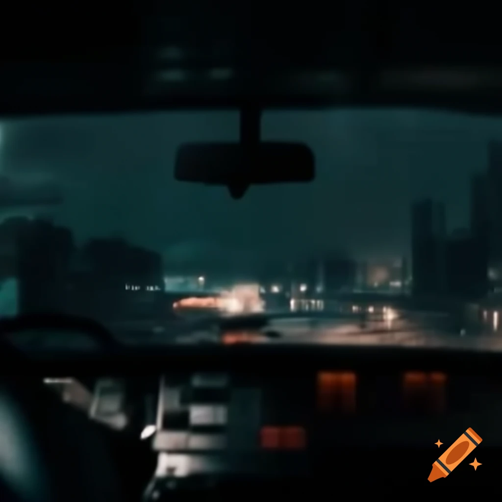 Dark-themed cityscape at night featuring a taxi driver