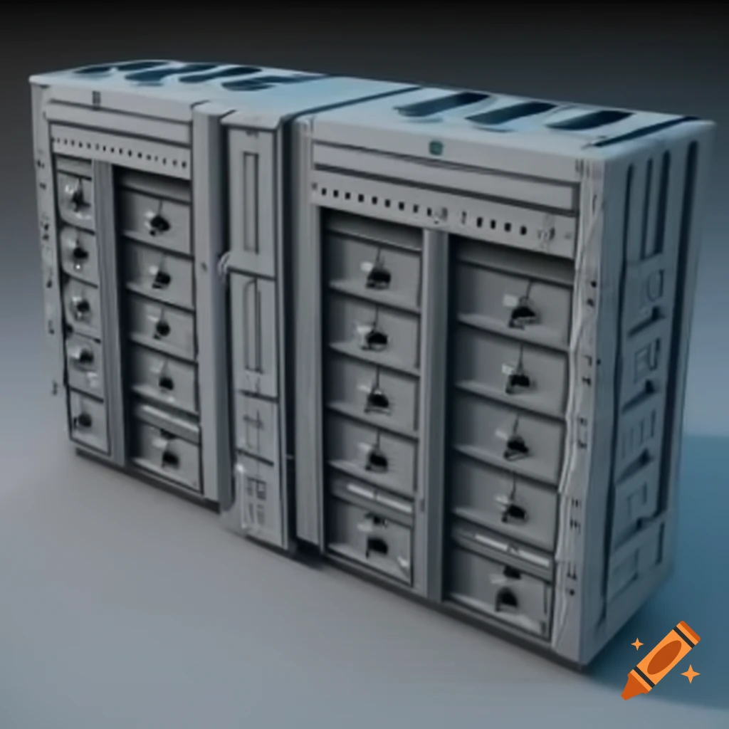Futuristic 3D-printed modular box storage solution with pull-out drawers