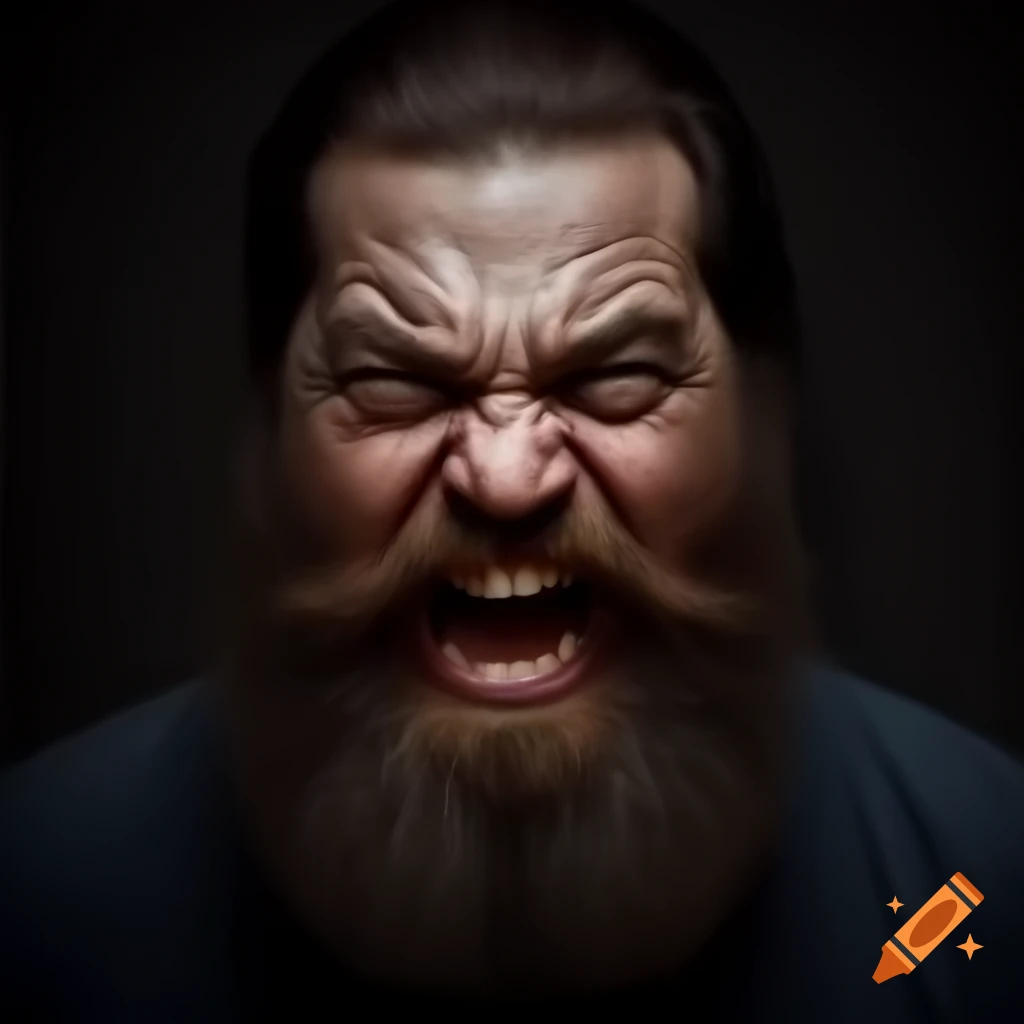 Angry portrait of a bearded man