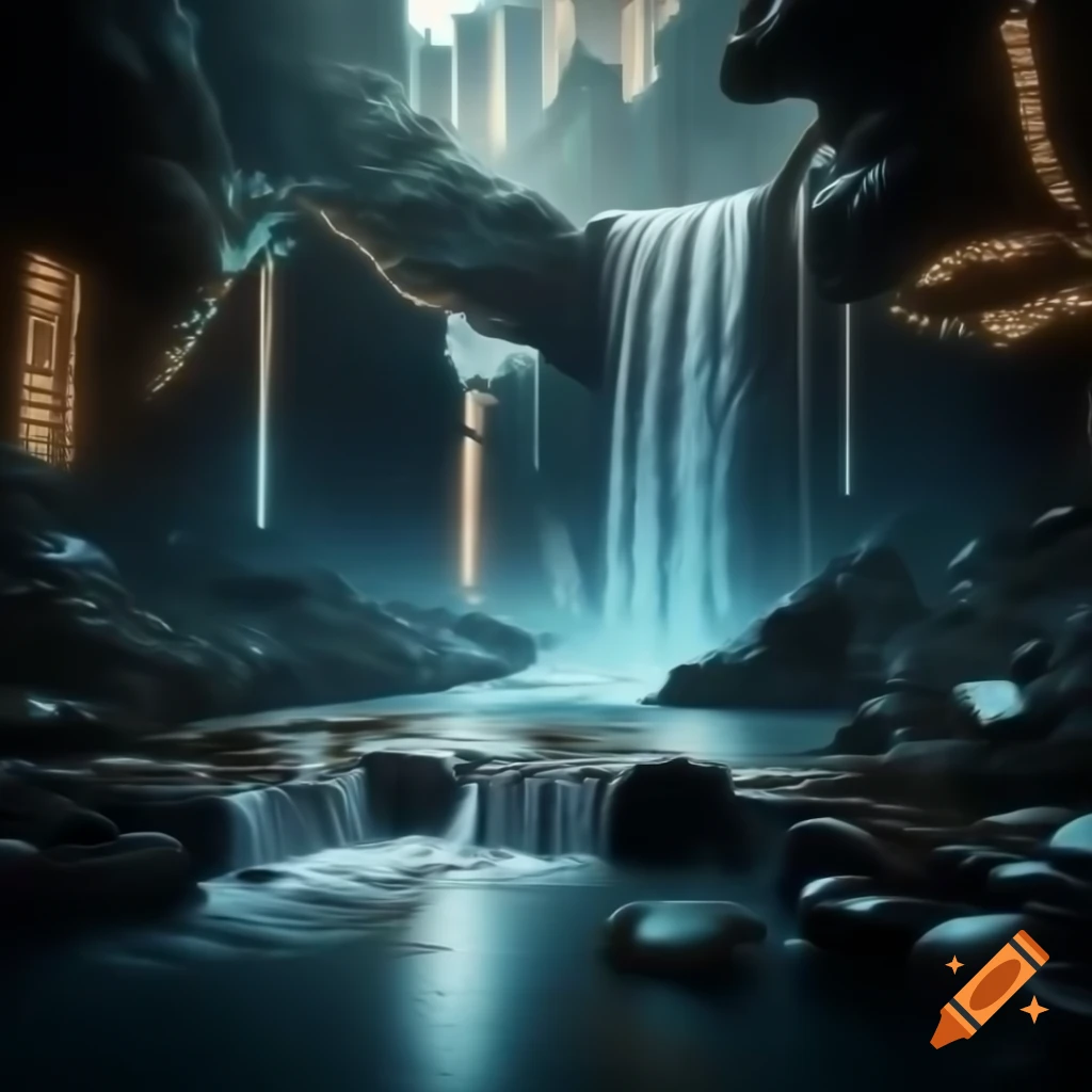 Hyper-realistic digital waterfall of binary codes flowing into ...