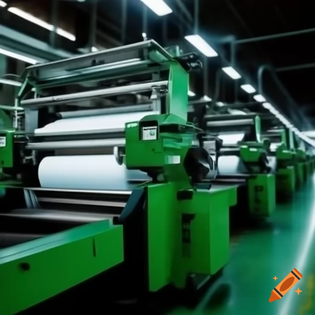 Advanced paper line machine in factory, green design with clear start and end points