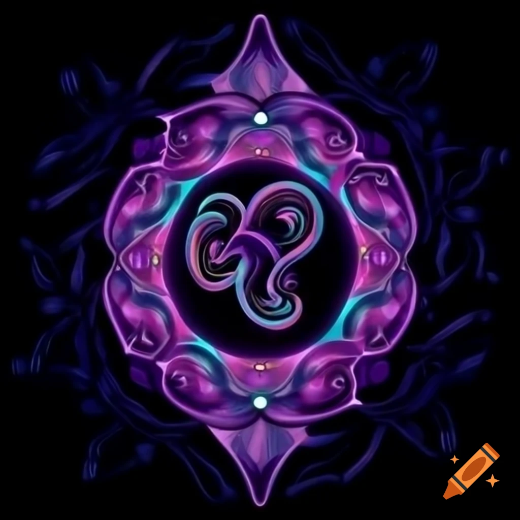 Cubism art featuring waterdrops and Triskele design in violet, purple, and pink