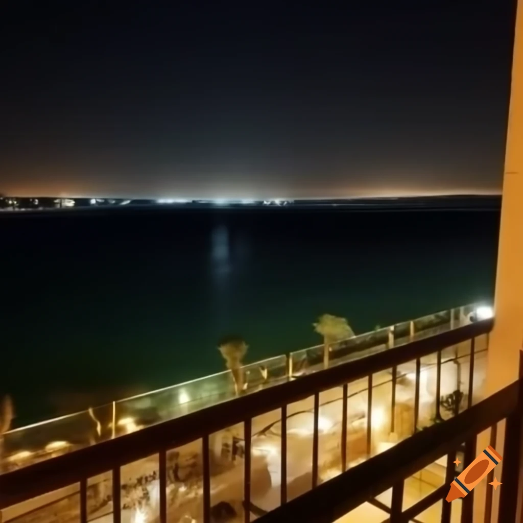 Night sea view from balcony in Alexandria, Egypt along the Corniche