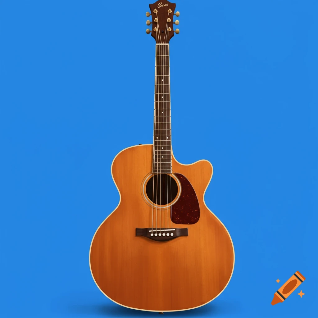 Auditorium guitar against a blue background