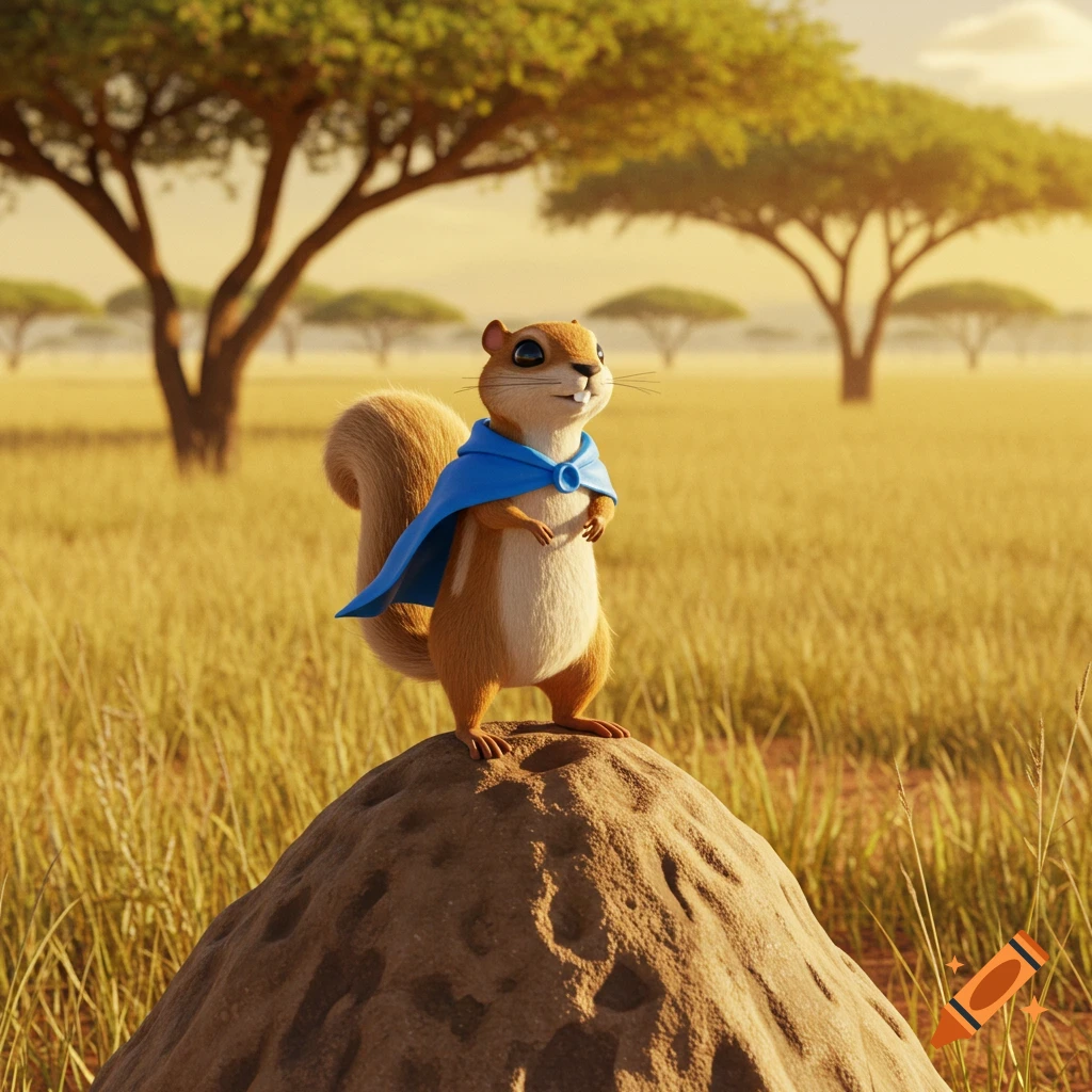 Cape ground squirrel in a savannah, 3D Pixar style