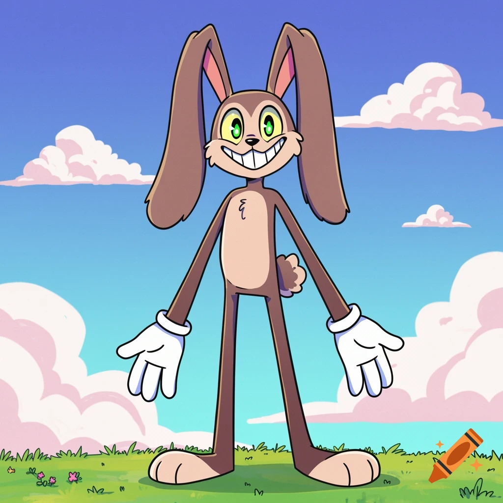 Cartoon rabbit with white gloves