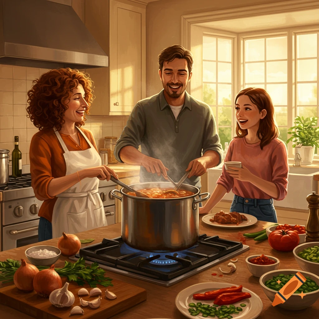 Sunday Gravy being made in a kitchen