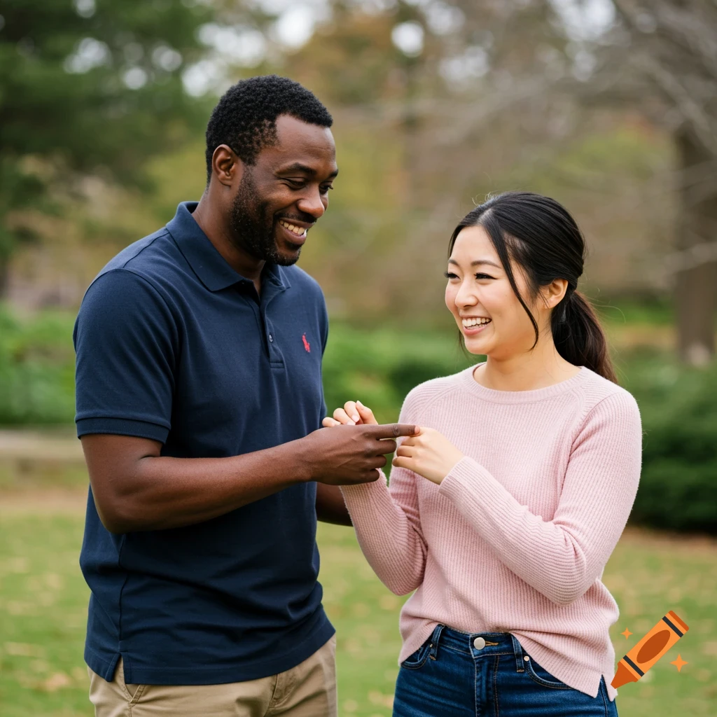 African American man posing with Japanese-American woman