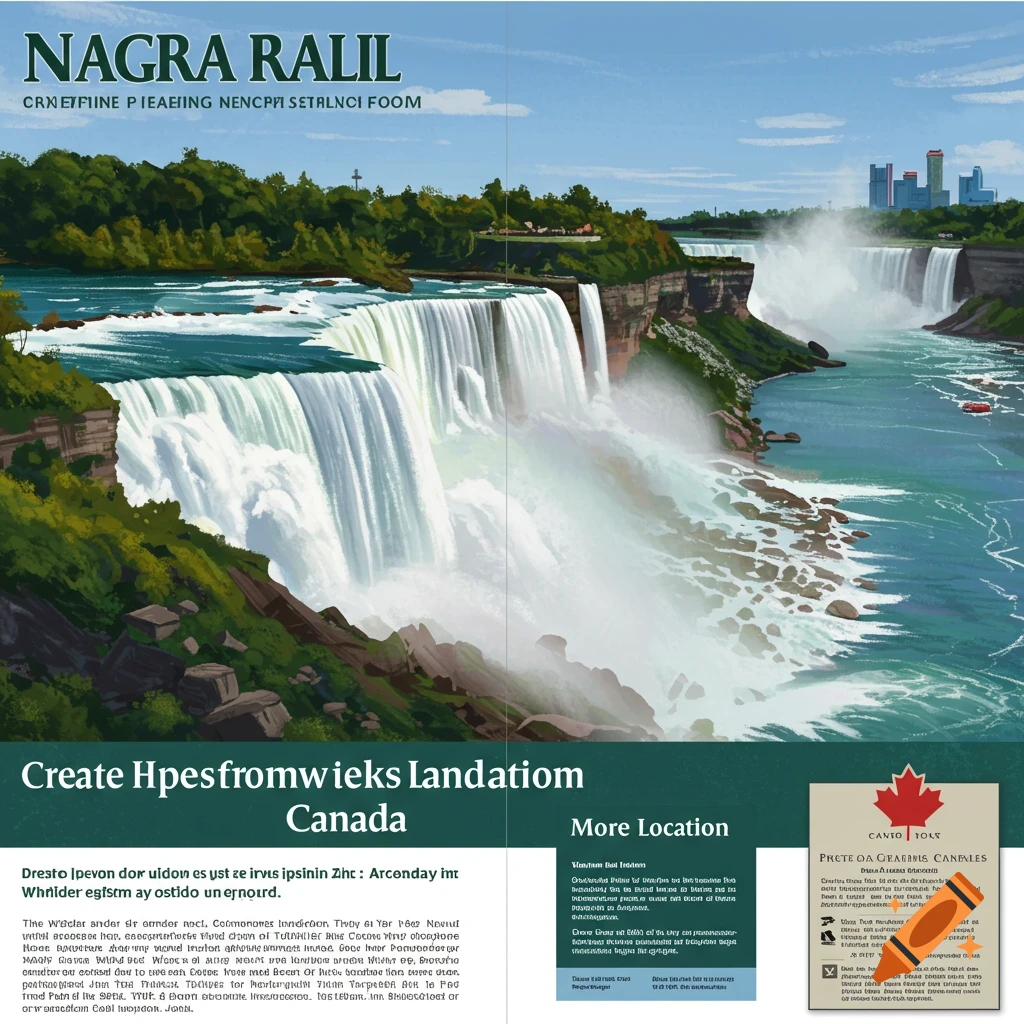 Niagara Falls brochure design with bubble letters and drawing
