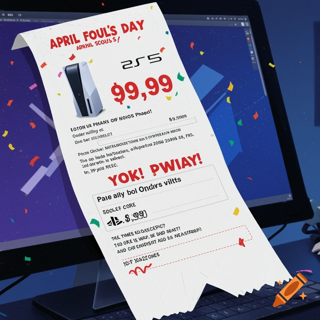 April Fools' Day joke: fake $9999 PS5 receipt email