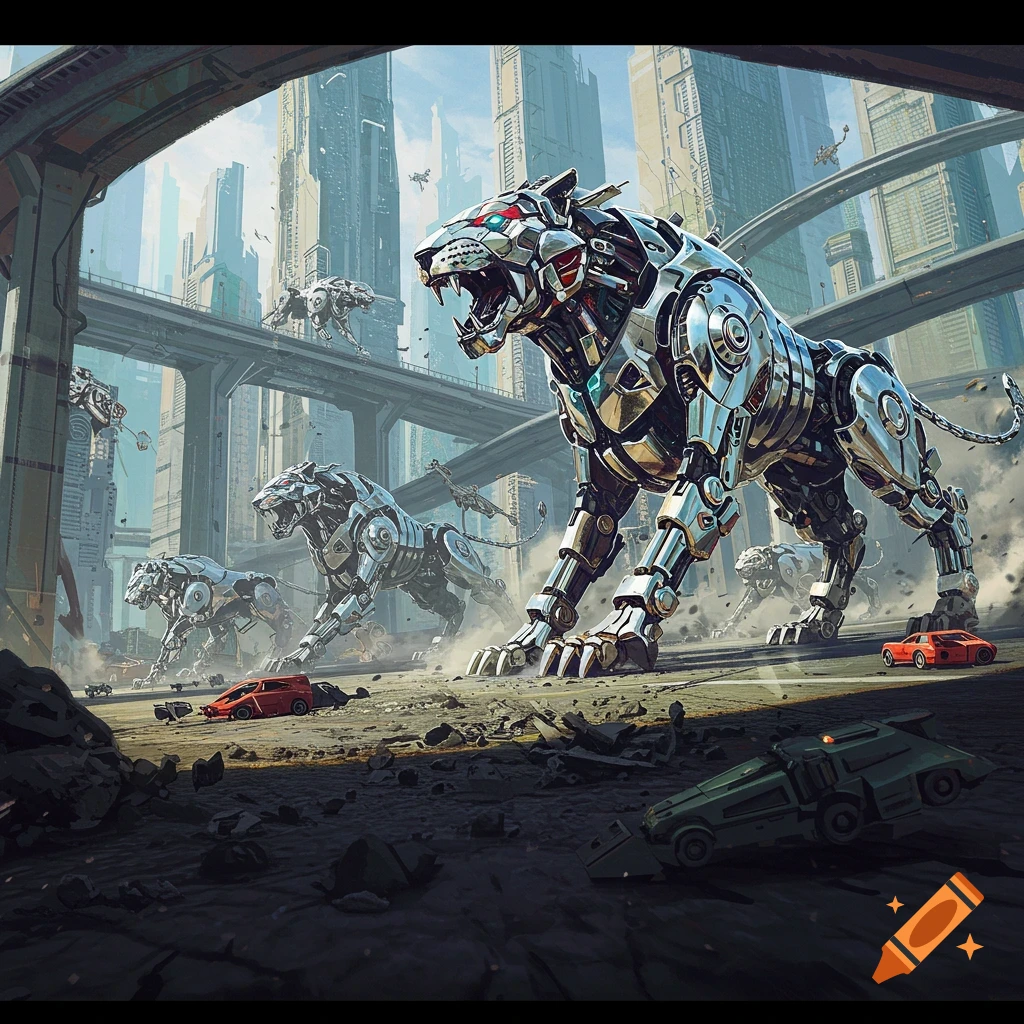 City taken over by robot lions
