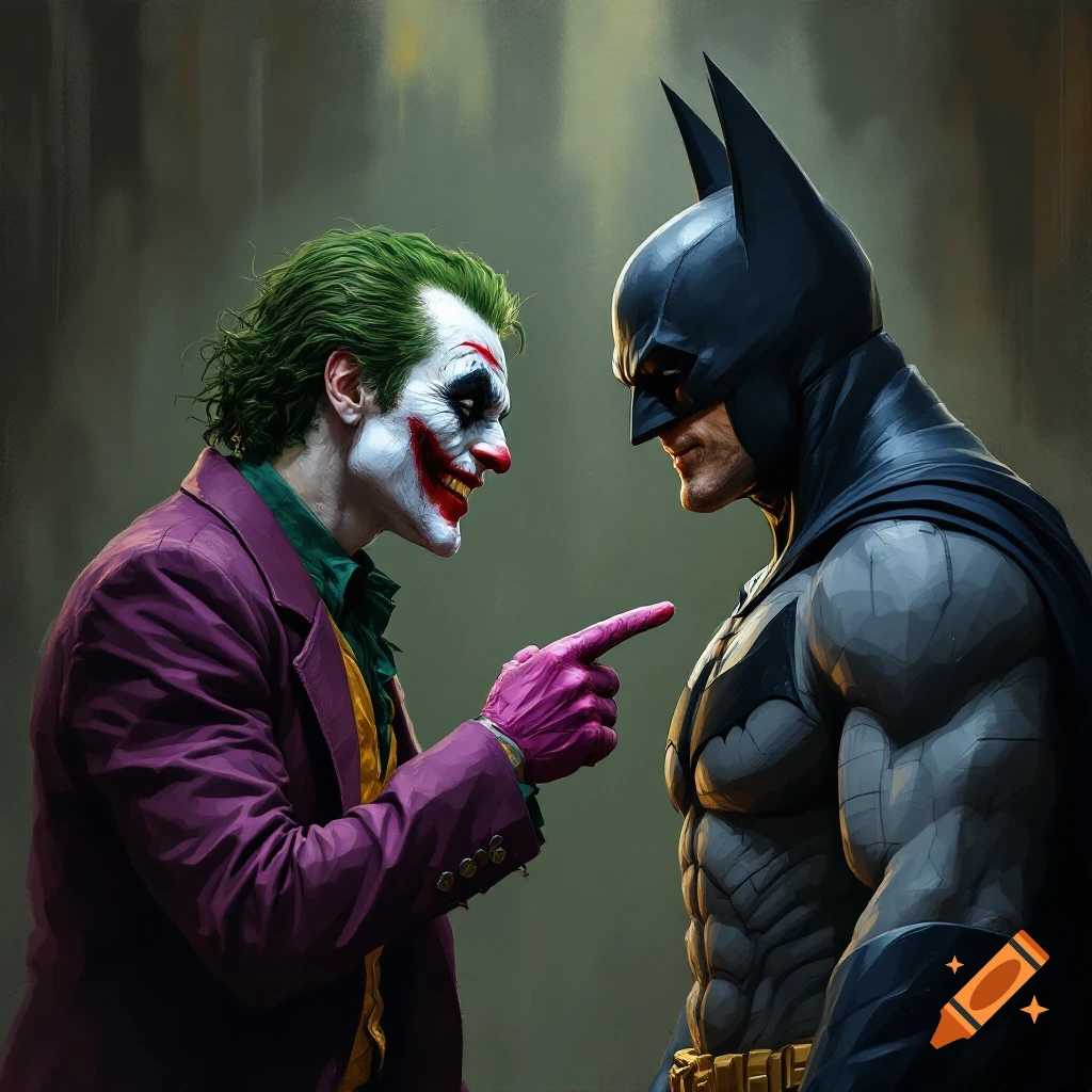 Joker and Batman pointing at each other