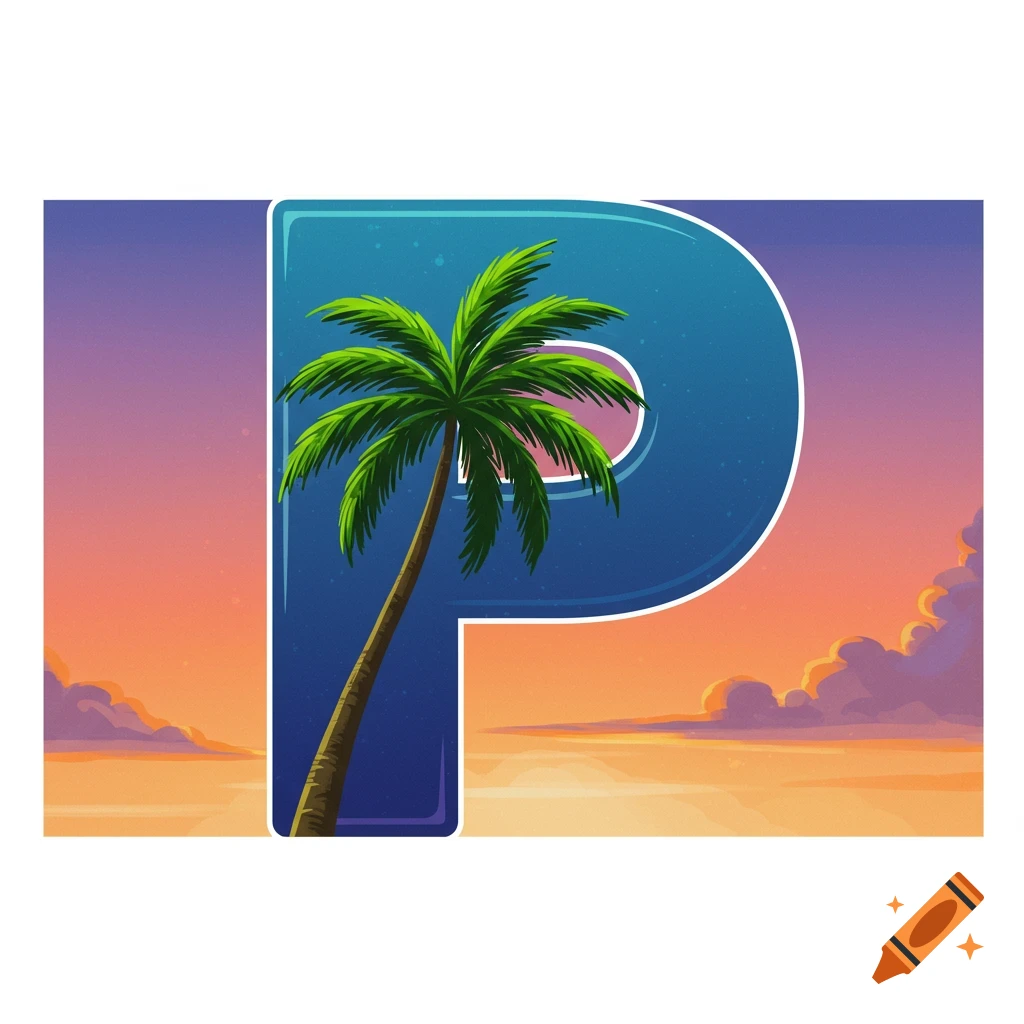 Letter P with a palm tree