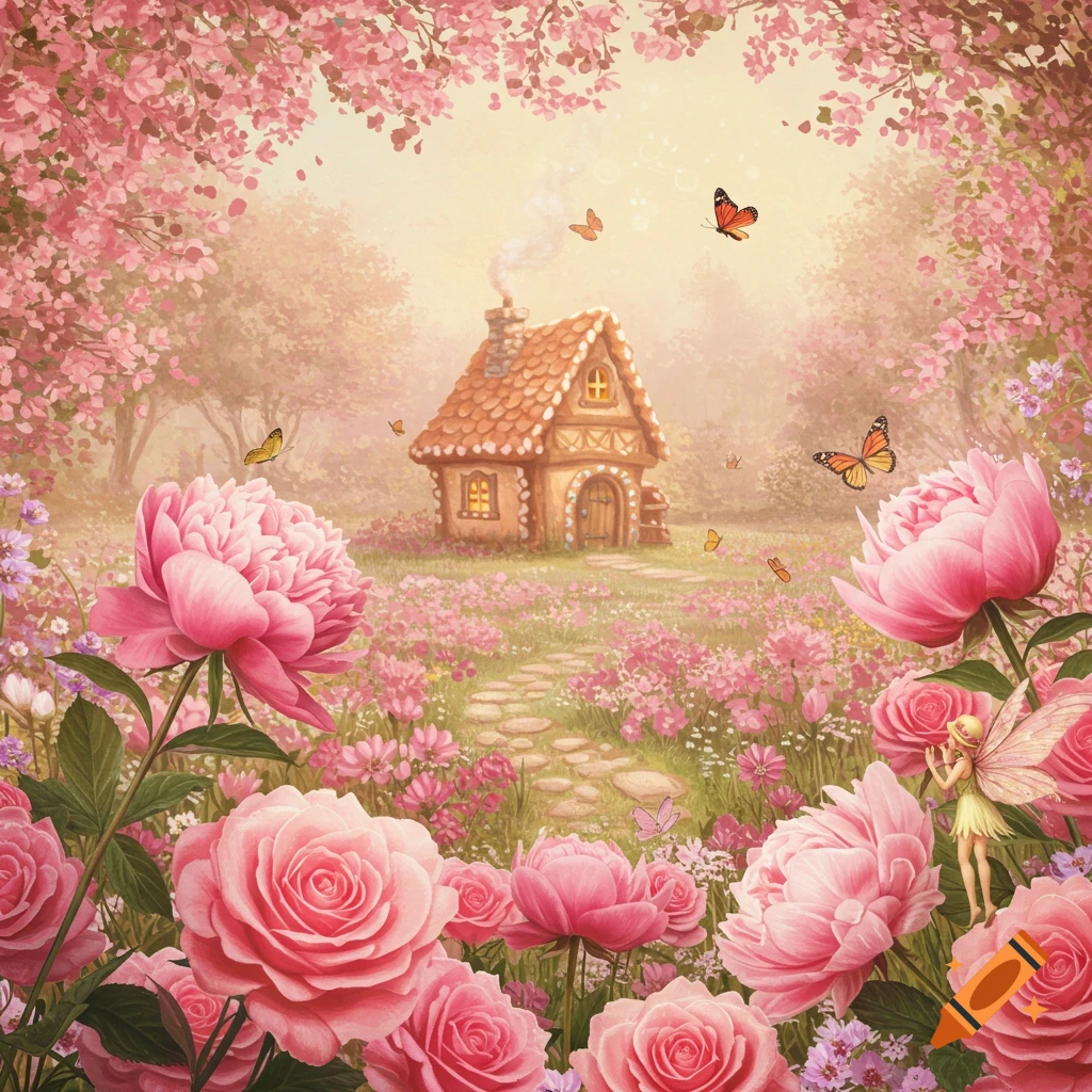 Pink flowery vintage garden fairytale