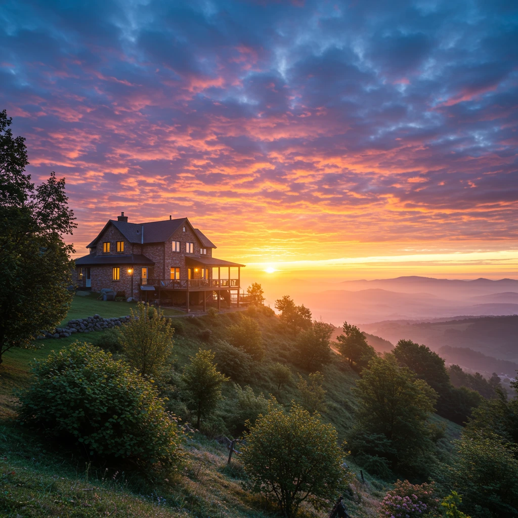 House on a hill at sunrise
