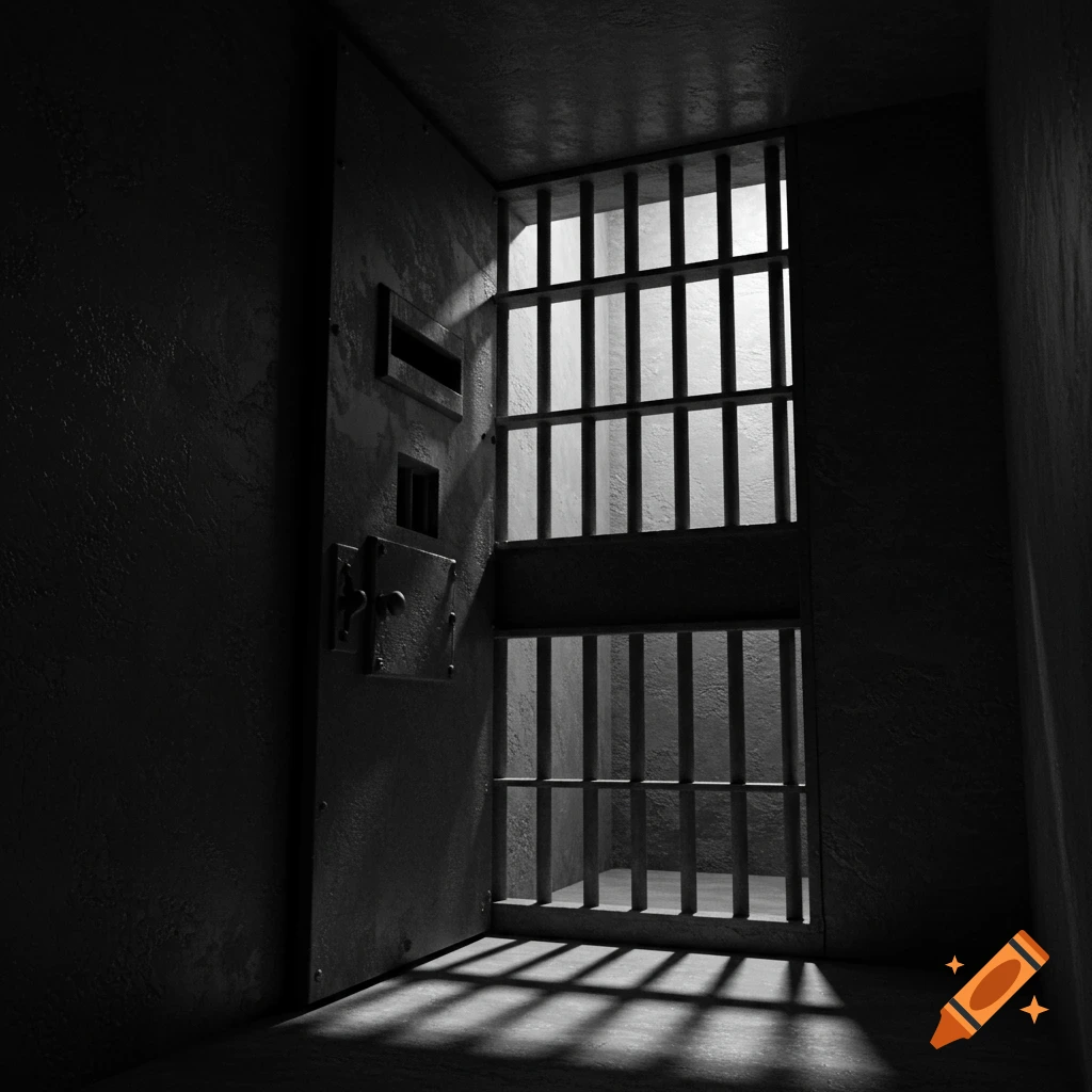 Slanted window on a door in a solitary confinement room