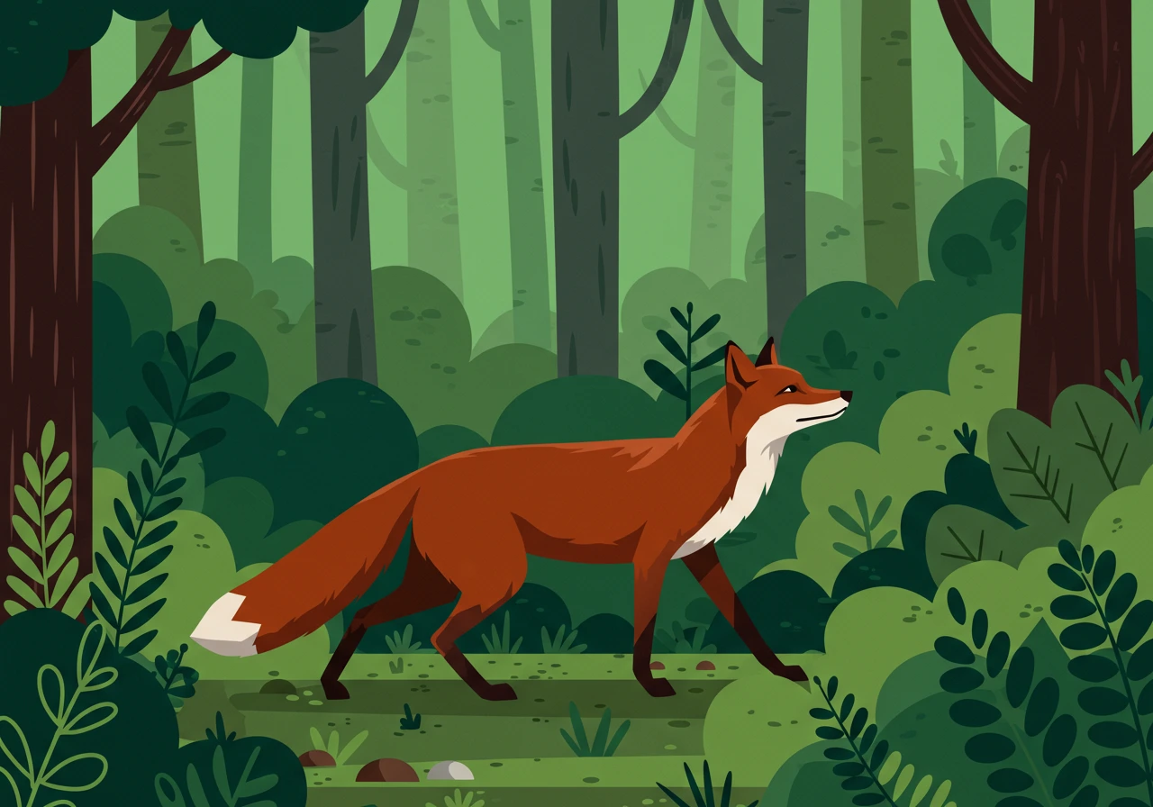 Fox walking in a forest