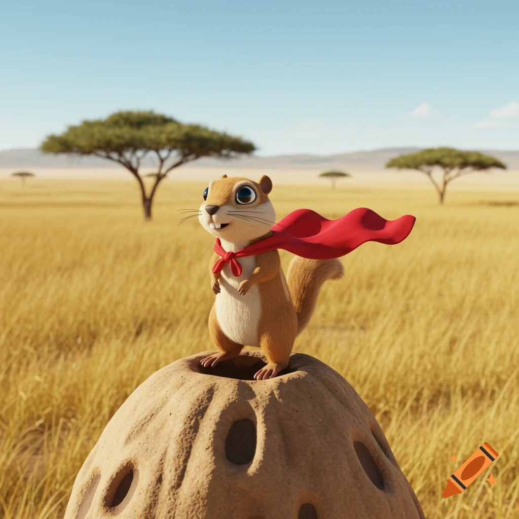 Cape ground squirrel in a savannah, 3D Pixar style