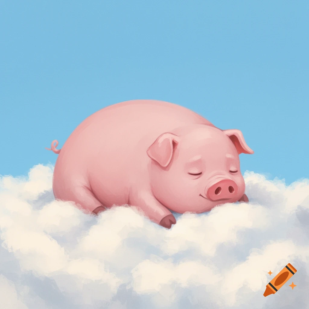 Sleepy pig on a cloud