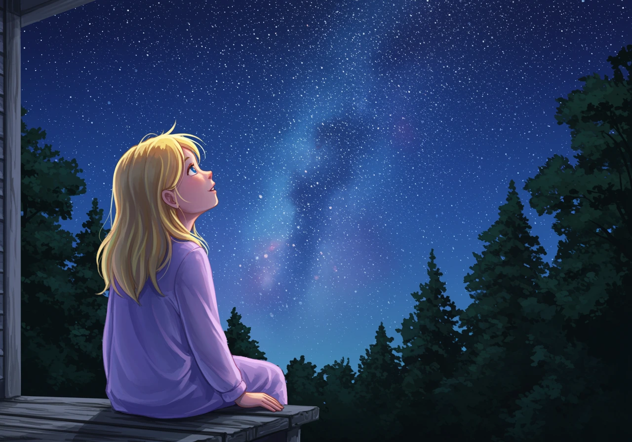 little girl stargazing