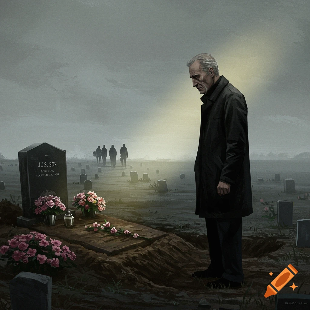 Man standing at a grave