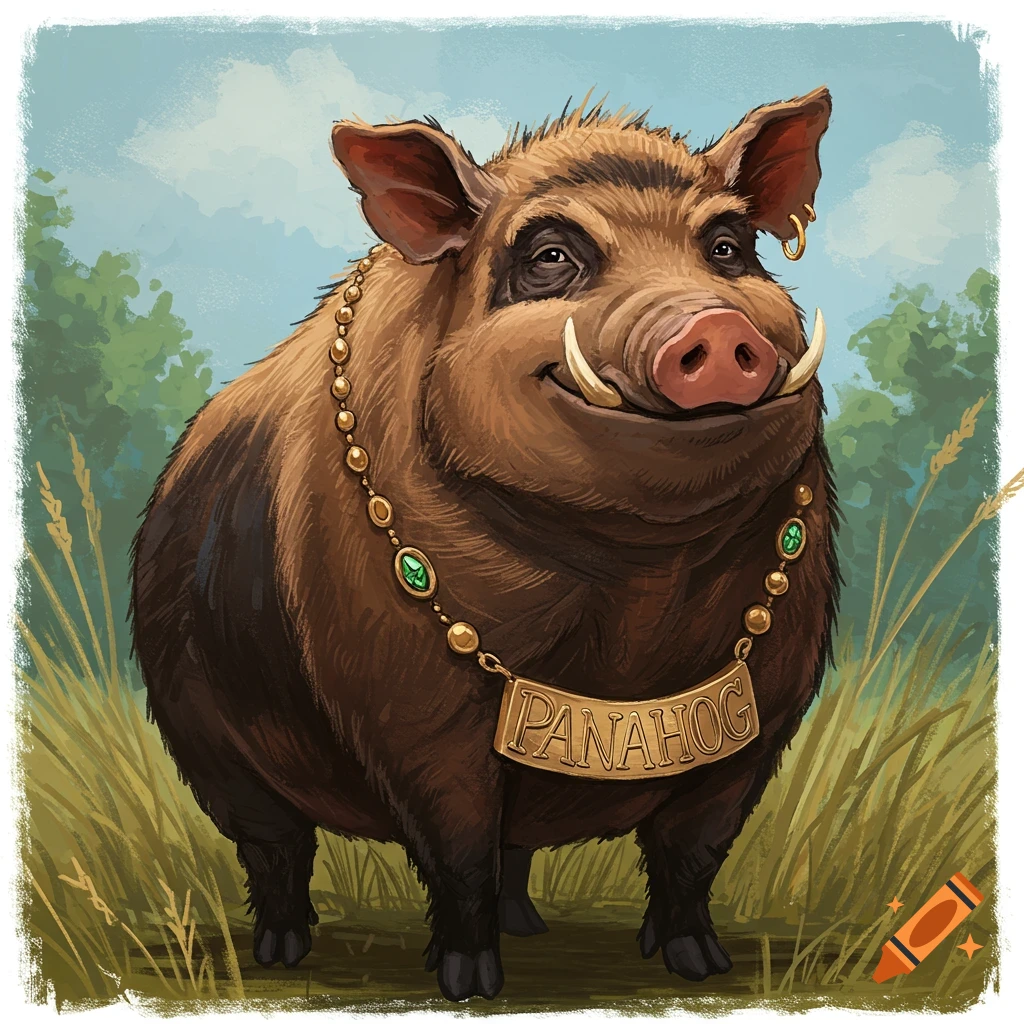 Hog wearing a necklace that says Panahog