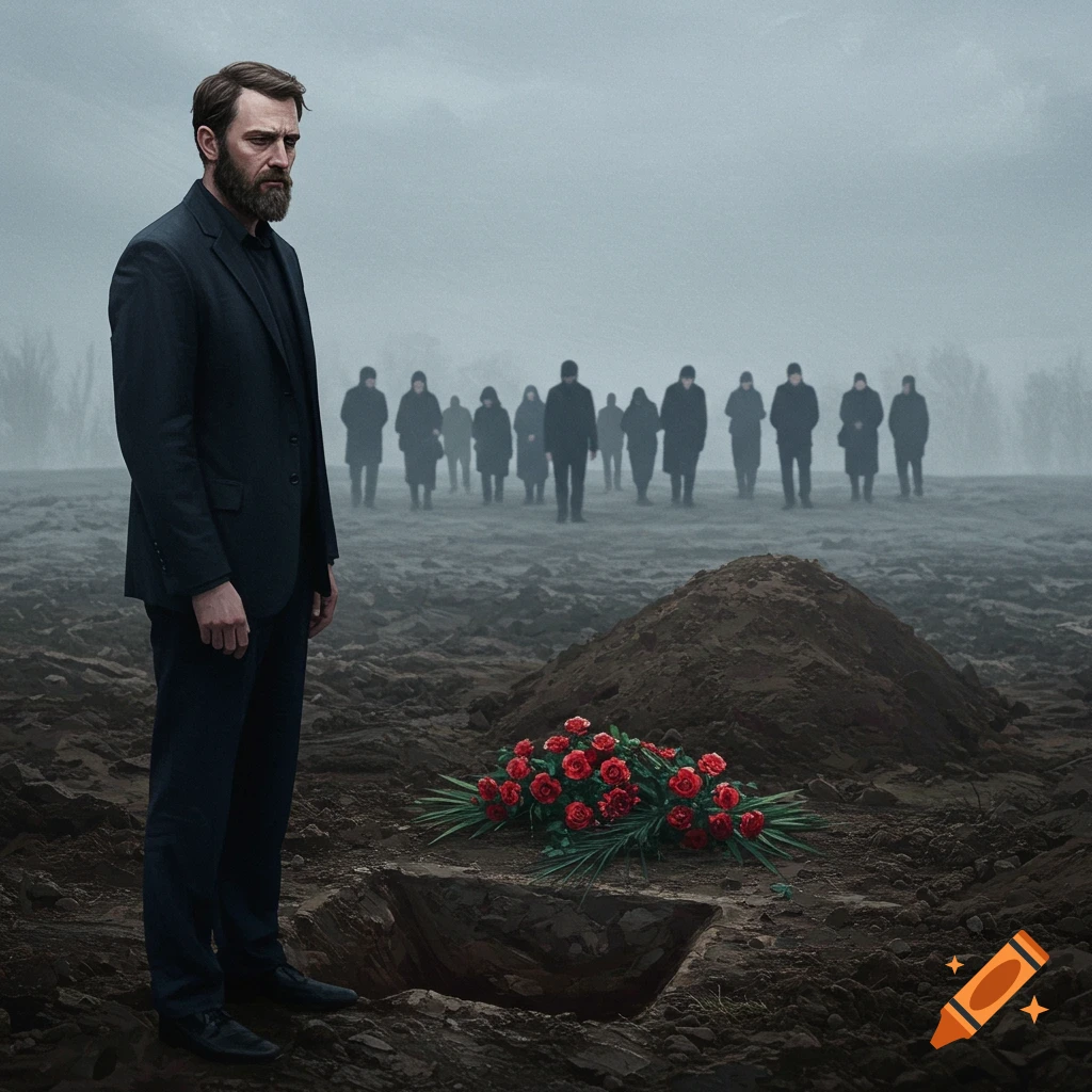 Man standing at a grave