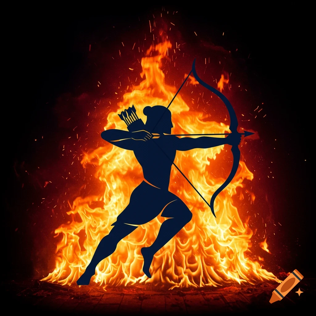 Sagittarius logo with flames