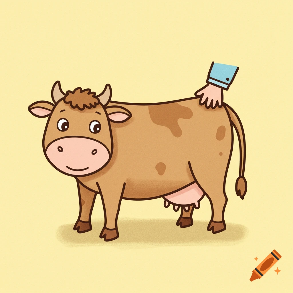 Clipart of a person leading a cow