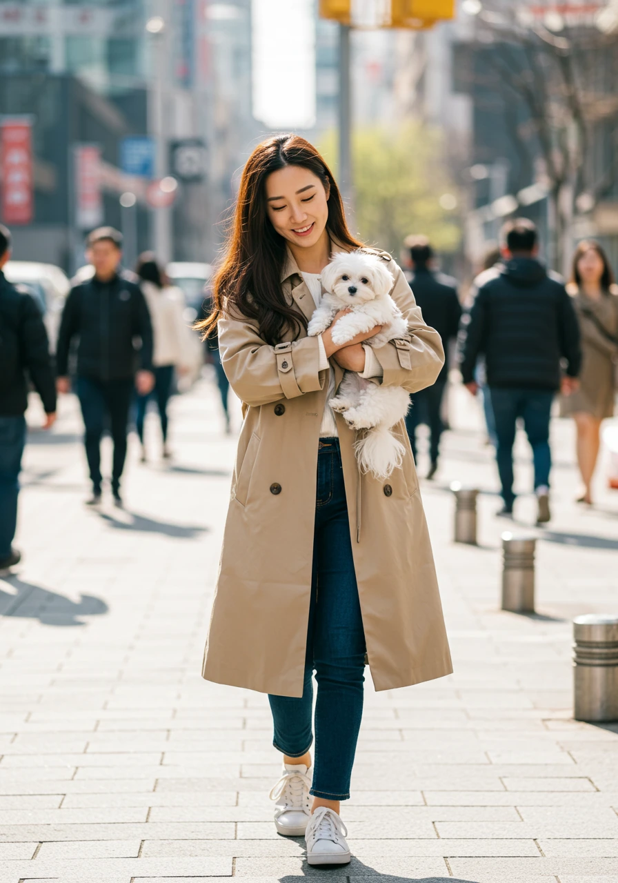 Woman walking with a puppy