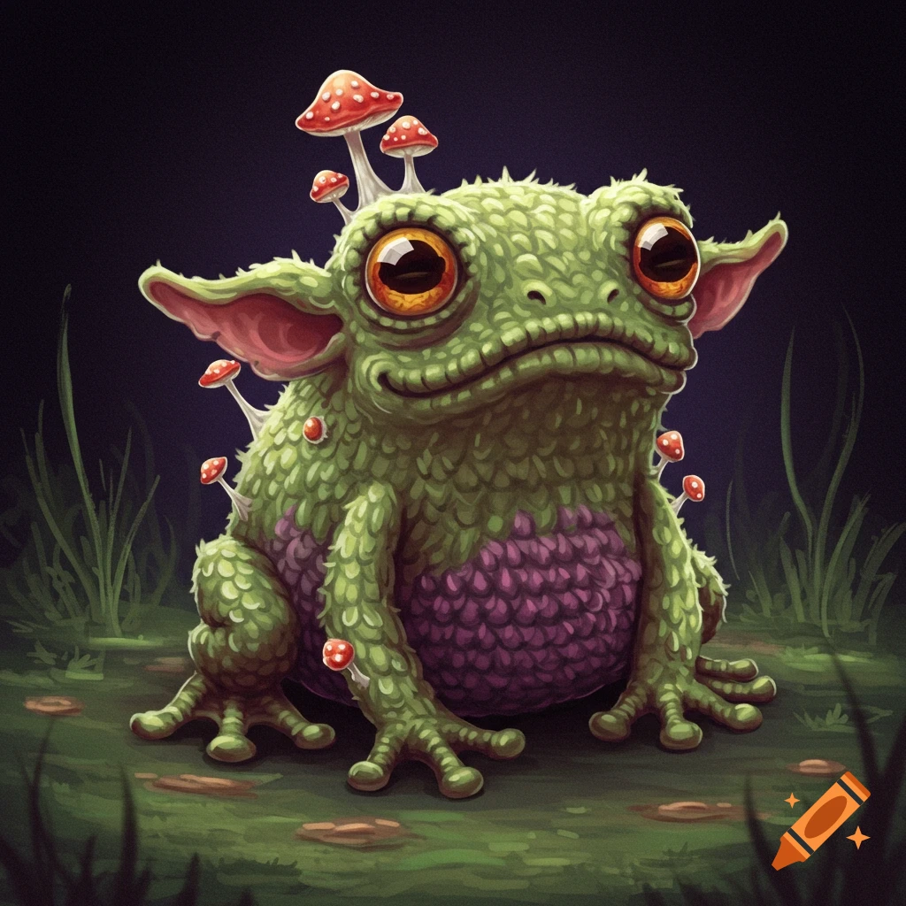 Crochet amigurumi with fungi, deep sea, and goblin core frog vibes