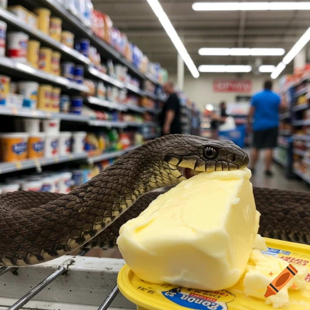 Water moccasin eating butter in Walmart dairy department